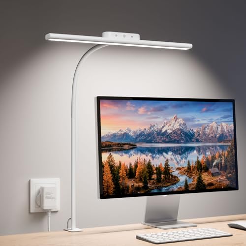 Lepro Desk Lamp with Clamp, Led Clip on Desk Lights for Home Office, White | 11W 750LM Eye Caring Task Light, 25 Lighting Modes, Flexible Gooseneck, Architect Lamp for Monitor, Workbench, Draft, Crafts - color: White