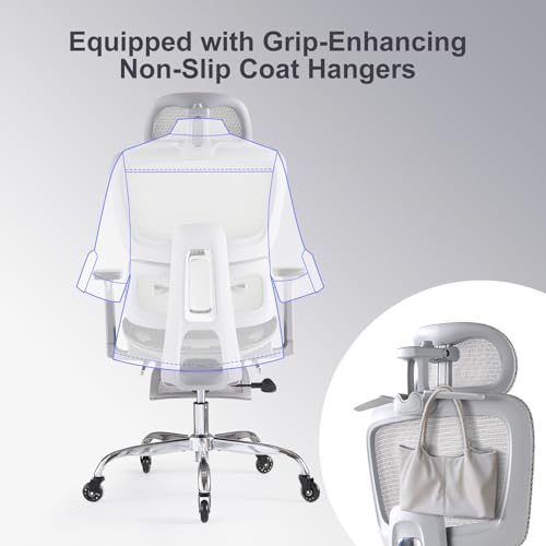 Office Chair with Footrest, Ergonomic Chair with Neck Pillow & Rubber Wheels, Computer Chair with Adjustable Backrest & 3D Armrests Headrest, Gaming Chair Adaptive Lumbar Support, Grey - color: Grey, style: Pro