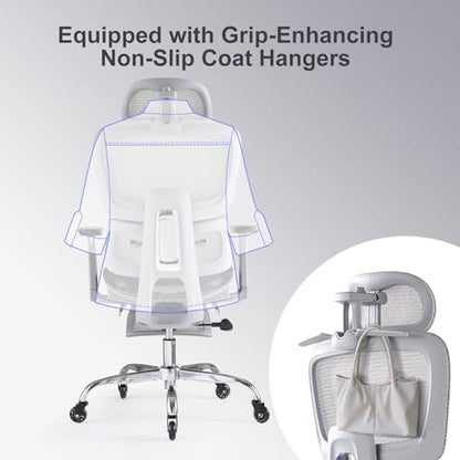 Office Chair with Footrest, Ergonomic Chair with Neck Pillow & Rubber Wheels, Computer Chair with Adjustable Backrest & 3D Armrests Headrest, Gaming Chair Adaptive Lumbar Support, Grey - color: Grey, style: Pro