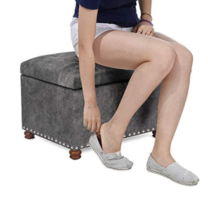 Ottoman with Storage,24" Fabric Ottoman Foot Rest with Hinged Lid Small Rectangle Upholstered Tufted Foot Stools Ottomans for Bedroom Living Room Entryway,Grey - color: Grey