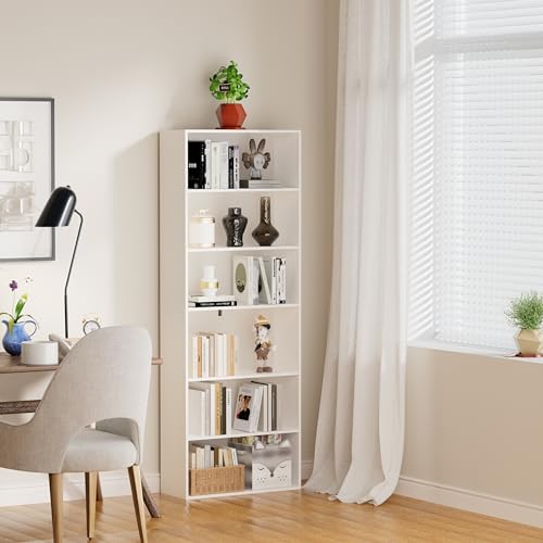 6 Tier Book Shelf，Wooden 6 Cube Storage Organizer,6 Tier Low Bookcase Storage Display Organizer, 64 Inch Versatile Cubes Shelf and Cubby Unit for Any Space (White, 6 Cube-W(23.6inch) - color: White, size: 6 Cube