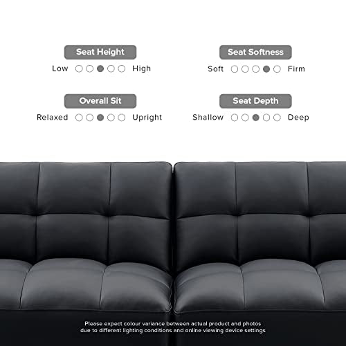 mopio 76.4" Futon Sofa Bed Tufted Styled, Sleeper Couch (Midnight Black PU) | Easy-clean surface reclines flat for visitors; a space-smart mid-century silhouette works anywhere. - color: Aaron Pu, Midnight Black