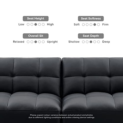 mopio 76.4" Futon Sofa Bed Tufted Styled, Sleeper Couch (Midnight Black PU) | Easy-clean surface reclines flat for visitors; a space-smart mid-century silhouette works anywhere. - color: Aaron Pu, Midnight Black