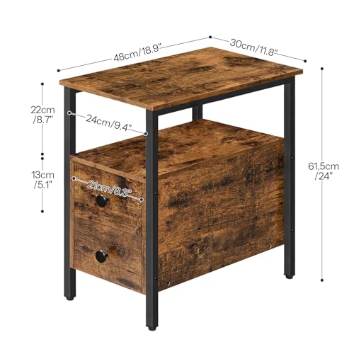 HOOBRO End Table, Narrow Chairside Table with Drawer and Open Storage Shelf, Nightstand for Small Spaces, Stable and Sturdy Construction, Wood Look Accent Furniture, Rustic Brown and Black BF548BZ01G3 - color: Rustic Brown + Black