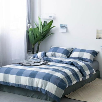 LifeTB Blue White Plaid Duvet Cover Twin Modern Soft 100% Cotton Comforter Cover Simple Style Plaid Grid Duvet Cover with 2 Pillowcases Blue White Grey Checked Bedding Set Twin - color: A2# Plaid, size: Twin(68"x86")