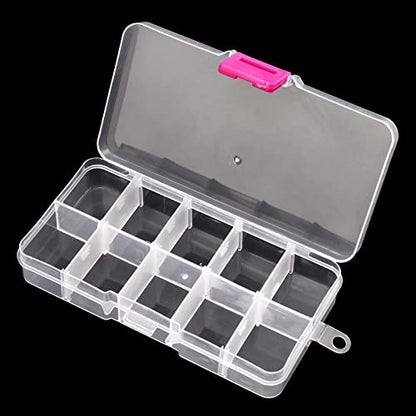 32 Pack 10 Grid Plastic Jewelry Organizer Box, 5 x 2.5 Inch Plastic Box with Removable Dividers Clear Divider Storage Boxes for Beads, Jewelry and DIY Crafts
