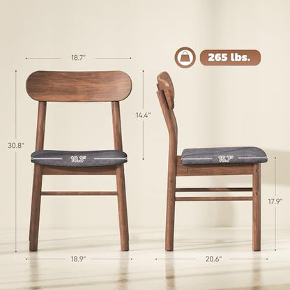 HOMCOM Dining Chairs Set of 2 Upholstered Solid Wood Kitchen Chairs Gray | Mid-Century Modern Dining Room Chairs, Ergonomic Curved Backrest