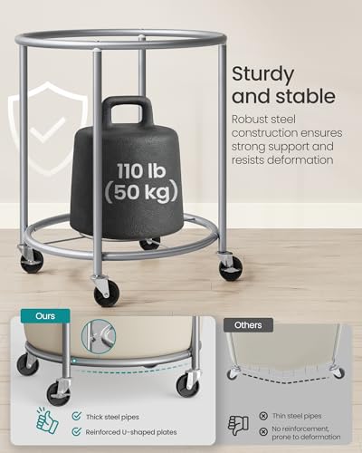 SONGMICS Laundry Basket, Rolling Steel Frame with 2 Locking Wheels, 190 L | Heavy-Duty Laundry Hamper Cart with Removable Bag, Dove Gray and Cream White, URLS001GD02 - color: Dove Gray + Cream White, size: 190 L (1-Section)