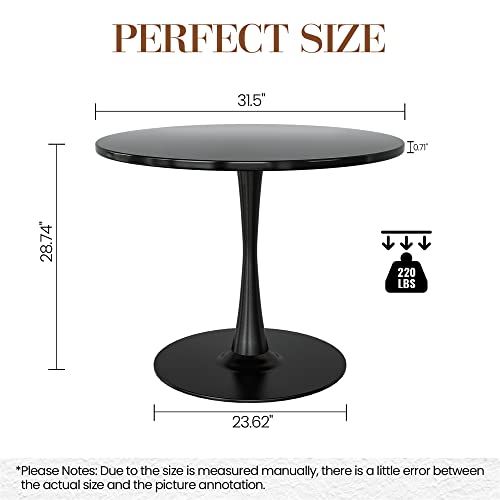 Recaceik Modern Round Dining Table, 31.5'' Tulip Table with MDF Table Top & Metal Pedestal Base for Dining Room Living Room Cafe, Kitchen Table w/ 0.71” Thickened Tabletop for 2-4 People, Black - color: Black