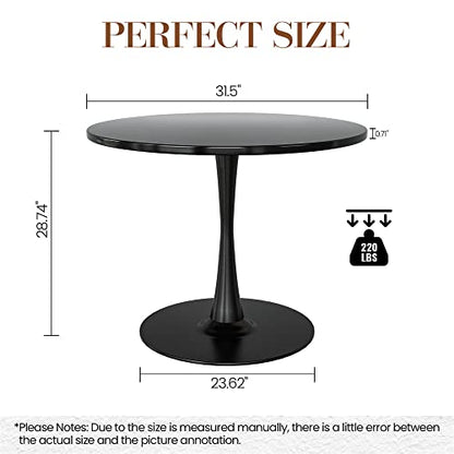 Recaceik Modern Round Dining Table, 31.5'' Tulip Table with MDF Table Top & Metal Pedestal Base for Dining Room Living Room Cafe, Kitchen Table w/ 0.71” Thickened Tabletop for 2-4 People, Black - color: Black