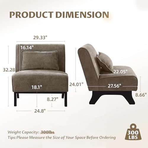 Armless Accent Chair Comfy Upholstered Modern Living Room Side Chair | Comfy Small Accent Lounge Chair with Pillow & Wooden Legs Accent Chair for Living Room Bedroom Farmhouse Reading Dark Brown - color: Deep Brown