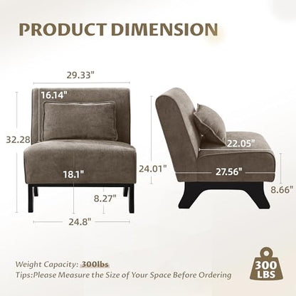 Armless Accent Chair Comfy Upholstered Modern Living Room Side Chair | Comfy Small Accent Lounge Chair with Pillow & Wooden Legs Accent Chair for Living Room Bedroom Farmhouse Reading Dark Brown - color: Deep Brown