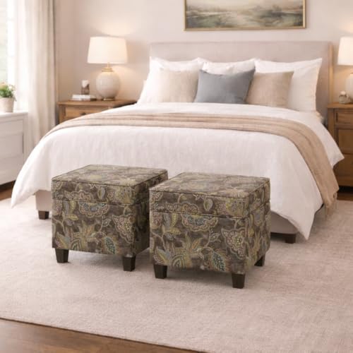 HomePop 18" Classic Square Storage Ottoman - Gray Floral - color: Gray Floral