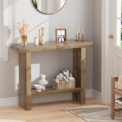 LIFECHOVY Farmhouse Wood Entryway Table Narrow Console Tables with Storage | Behind The Couch Sofa, Entrance Side Table with Shelves for Hallway, Living Room, Foyer, Brown - color: Brown