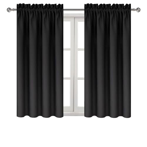 DWCN Blackout Curtains for Bedroom Living Room 38 x 54 Inch Long Black | 2 Panels Set, Room Darkening, Thermal Insulated, Light Blocking, Rod Pocket Drapes, Noise Reducing Window Treatments - color: Black, size: 38"W x 54"L (Pack of 2)