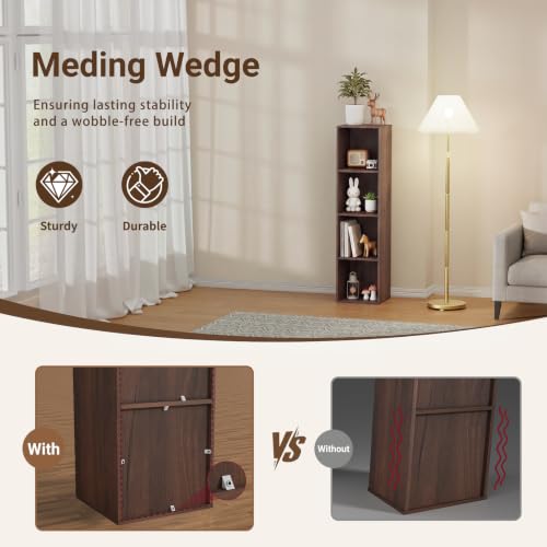 4 Cube Walnut Book Shelf, Tall Bookcase for Home Office Bedroom Living Room - color: Walnut, size: 4 Cube