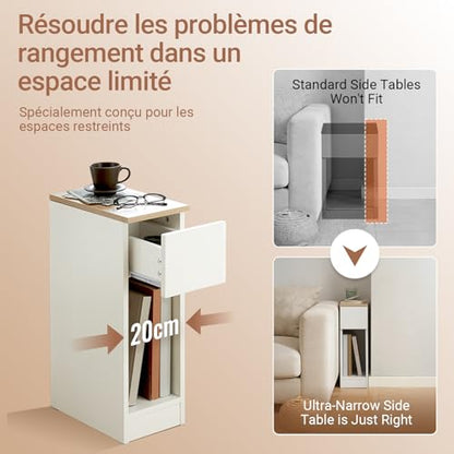SoBuy Nightstand Narrow Night Stand Modern Design Bedside Furniture Slim End Table Storage Cabinet with Sliding Drawer and Open Compartment, White & Natural FBT111-WN | Slim Dorm Bedsid Table with Open Compartment, White & Natural FBT111-WN - color: White