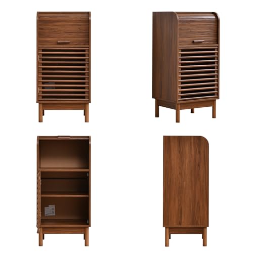 Ahokua Modern Single-Door Accent Cabinet with Curved Roll-Top and Slatted Door Design, Tall Narrow Storage Cabinet for Living Room, Entryway, Hallway, or Home Office