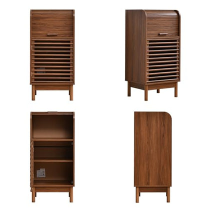 Ahokua Modern Single-Door Accent Cabinet with Curved Roll-Top and Slatted Door Design, Tall Narrow Storage Cabinet for Living Room, Entryway, Hallway, or Home Office