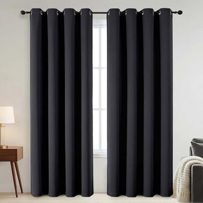100% Blackout Curtains - Solid Thermal Insulated Thick Fabric Black Blackout Curtains for Bedroom, Grommet Soundproof Window Drapes, 2 Panels, 2x52Wx84L Inches - color: Black, size: 52"W x 84"L (Pack of 2)