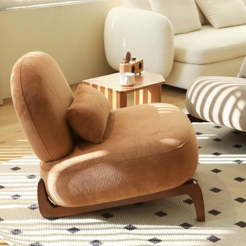 GDFStudio Armless Accent Chair with Solid Wood Legs & Upholstered Cushion, Modern Side Chair for Living Room Bedroom Reading Nook Balcony Apartment Waiting Area Comfortable Seating, Caramel - color: Caramel