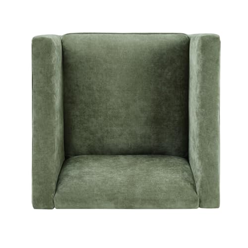 Penau Barrel Accent Chair, Chenille Upholstered Green Chair | Soft Chenille Upholstery, Enclosed Barrel Arms, Compact Lounge Seating For Living Room, Bedroom, Reading Nooks