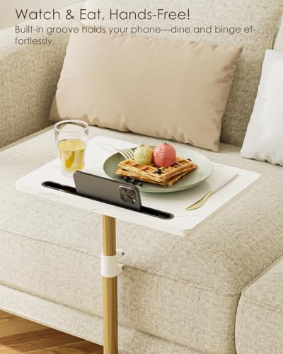 Masupu Sofa Arm Tray Table - 360° Swivel Height Adjustable End Table, Small Snack Side Table for Couch, C Shaped Table for Bed, Chair or TV Tray Table(Marble White and Gold) - color: Marble White