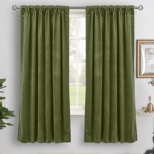 BGment Sage Green Velvet Blackout Curtains 72 Inches Long for Bedroom, 52 x 72 Inch Velvet Curtains Super Soft Thermal Insulated Privacy Room Darkening Drapes with Back Tab and Rod Pocket, 2 Panels - color: Sage Green, size: 52"W x 72"L (Pack of 2)