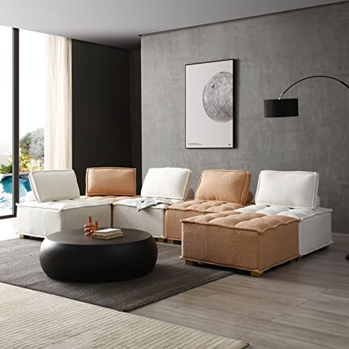 KEVINSPACE 31.5" Modular Sectional Sofa Couch, Armless Floor Chair with Gold Wood Legs and Pillow, Teddy Fabric Convertible Sofa, Variable Sectional Sofa for Living Room, Free Combination, Khaki - color: 1pcs Khaki