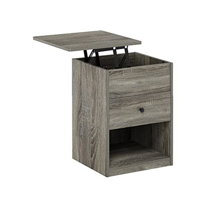 Furinno Jensen Lift Top Nightstand, French Oak Grey - color: French Oak Grey, style: 1-Pack Lift Top