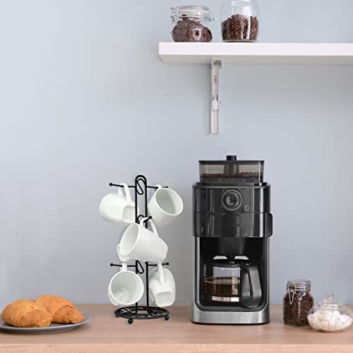 Blue Donuts Farmhouse Coffee Mug Rack, Coffee Mug Tree for 6 Mugs, Coffee Cup Holders for Counter, Black Coffee Cup Holder Countertop Organizer for Kitchen, Vintage Mug Rack - color: Black