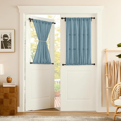 Tollpiz Small Linen Door Curtains Doorway Semi Sheer Curtain Room Divider Light Filtering Drape Dual Rod Pocket Boho Window Curtains for Closet, 25 x 40 inches Long, Dusty Blue, 1 Panel - color: Dusty Blue, size: 25"W x 40"L (Pack of 1)