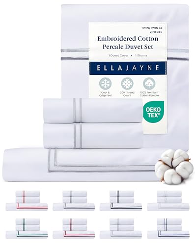 Ella Jayne Twin Duvet Cover 100% Cotton Percale Soft Silver Design 2 Pcs | Duvet Cover Twin | Soft Cotton Percale | 68 x 90 Inch Cover | Includes 1 Matching Pillow Sham | Silver Design - color: Silver, size: Twin/Twin XL