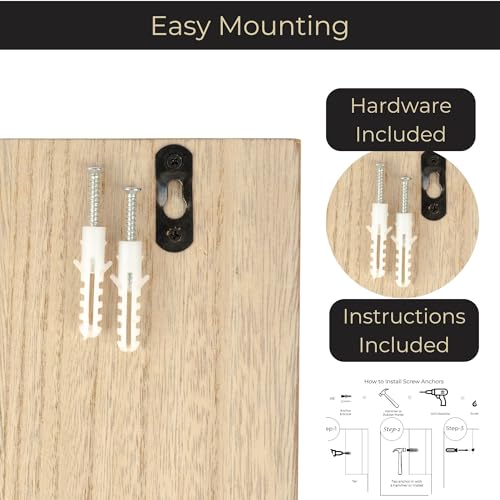 BLU MONACO Wall-Mounted Mail and Key Holder – Natural Wood 2-Tier Letter Organizer with 3 Hooks | Entryway Command Center for Mail, Keys, and Documents - color: Natural Wood