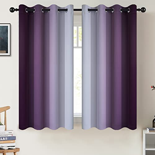 COSVIYA Grommet Room Darkening Ombre Purple Curtains W52xL54 inch | Purple and Greyish White Gradient Drapes, Light Blocking, Insulated Thermal Window Curtains for Bedroom/Living Room,2 Panels - color: Purple to Grayish White, size: 52"W x 54"L (Pack of 2
