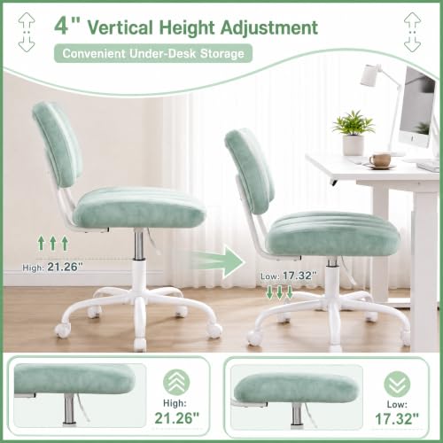 Homkdom Velvet Vanity Chair with Bow Backrest & Height Adjustable,Bedroom | Armless,360 Swivel,Silent Casters for Dressing Room & Living Room, Home Office,Make up,Reading,Light Green - color: Light Green