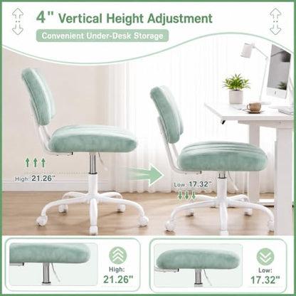 Homkdom Velvet Vanity Chair with Bow Backrest & Height Adjustable,Bedroom | Armless,360 Swivel,Silent Casters for Dressing Room & Living Room, Home Office,Make up,Reading,Light Green - color: Light Green