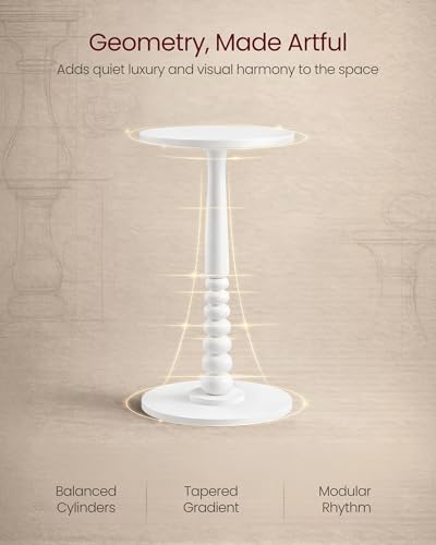 VASAGLE Round Side Table, Small Drink End Table, Solid Wood Leg | Accent Nightstand, Mid-Century Modern, for Living Room Bedroom, Cloud White, MARIEL Collection, ULET293WB02S - color: Cloud White, size: Round