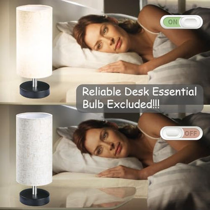 Bedside Table Lamps, Table Lamp for Bedroom, Lamps for Night Stands with Linen Lampshades, Small Table Lamp for Living Room, Office (Bulb Excluded) - color: Black