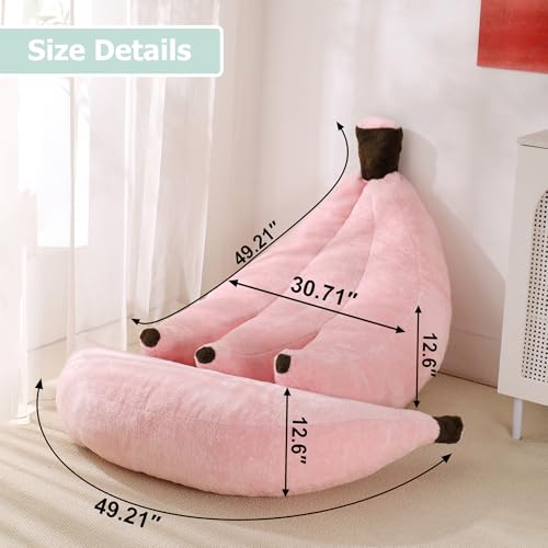 Banana Bean Bag Chair with Ottoman, Floor Sofa Bed with Footrest, Comfy Convertible Lounger for Teens & Adults, Plush Couch for Bedroom, Living Room or Dorm, M-Pink - color: Pink, size: Medium