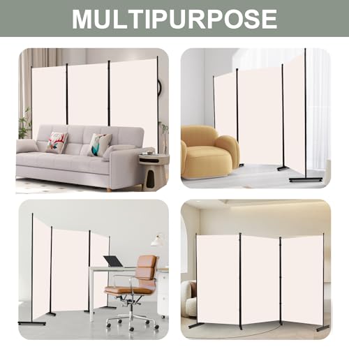 Room Divider 3 Panel Folding Privacy Screen, Round Pad Design Wall Divider | 71''Hx102''W, UV Protection Fabric, Wobble-free Metal Frame, Large 3 Panel Partition Room Dividers, Indoor Window Blackout - color: Beige