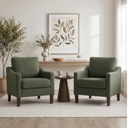 VKNOW Accent Chairs Set of 2, Modern Upholstered Armchairs, Green | Reading Chairs with Wood Legs, Single Sofa Reading Seat, Flexible Cushion, No Tool Assembly, For Living Room, Bedroom - color: Green