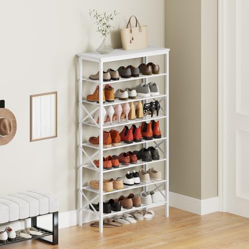 8 Tier Shoe Rack, Shoe Storage Organizer, Large Capacity Shoe Shelf Holds 32 Pairs of Shoes, Sturdy and Stable, for Entryway, Hallway, Closet, Dorm Room, White SS08WW - color: White, size: 27.8" x 10.8" x 52.6"