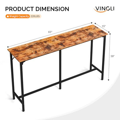 VINGLI 63 Inch Counter Height Bar Table Set with 2 Bar Stools, Wood Narrow Long Pub Table Set, Compact Bar Table for Kitchen/Dining Room/Sofa, Brown - color: Brown, size: 63"L