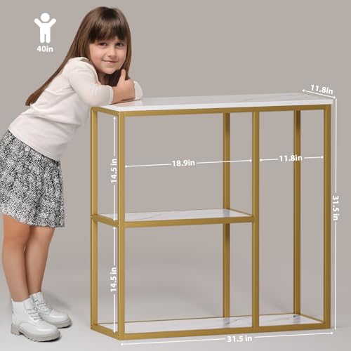 WOHOMO 31.5 in Entryway Table Modern Sofa Table with Shelves White Gold | 12 Inch Narrow Console Table for Living Room, 31.5" Hallway Table for Corridor, with 3-Tier Storage - color: White Gold, size: 31.5"