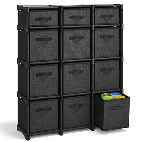 12 Cube Storage Organizer, Black Storage Cubes Organizer Shelves, Sturdy Cubbies Storage Shelves with Cube Storage Organizer Bins, DIY Cube Shelf Organizer for Bedroom, Playroom, Office, & Dorm, Black - color: Black, size: 12 - Cube Organizer