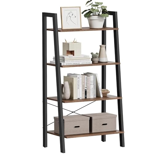 VASAGLE BARNET Collection - Ladder Shelf, Bookshelf, Storage Rack, Modern Bookcase for Living Room Home Office Kitchen, Steel Frame, 4-Tier, 22-Inch Wide, Hazelnut Brown and Ink Black ULLS044B03 - color: Hazelnut Brown + Ink Black, size: 4 Tiers (22"W), s