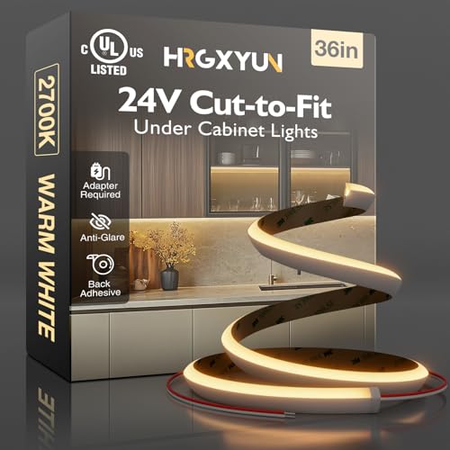 Hardwired LED Cabinet Lighting Strip - UL Listed 24V Flexible Under Shelf Light with Adhesive Backing, 2700K Warm White 810LM/M LED Strip for Closet, Pantry,36in/3ft，Power adapter not included - color: 2700K Warm White, size: 36in/3Ft