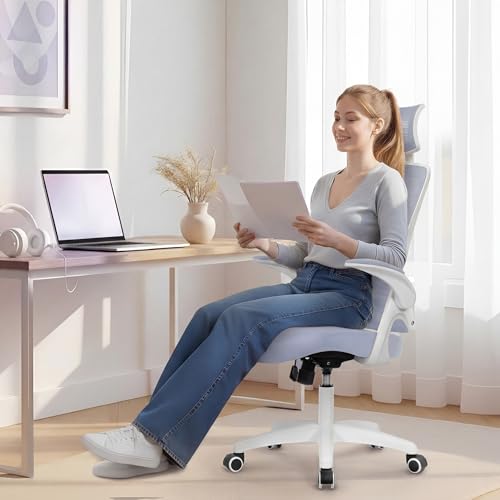 NEO CHAIR Office Desk Chair with Ergonomic High Back Mesh Headrest, Purple | Adjustable Headrest and Lumbar Support with Flip-Up Armrests Designed for Extended Sitting Comfort While Saving Space - color: Purple