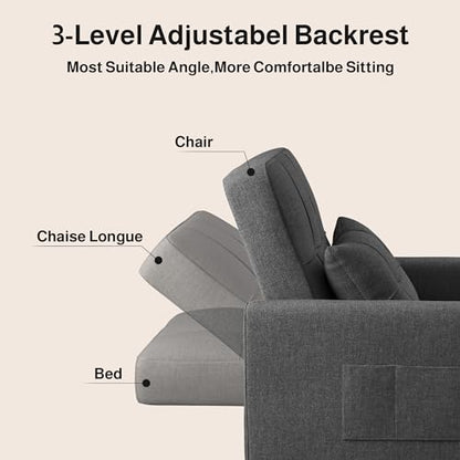 Convertible Sofa Chair Bed, 3-in-1 Linen Pull Out Chair, Dark Gray | Multi-Functional Sleeper Chair Bed;Adjustable Backrest Recliner;Modern Linen Fabric, Living Room/Apartment/Small Space - color: Dark Gray